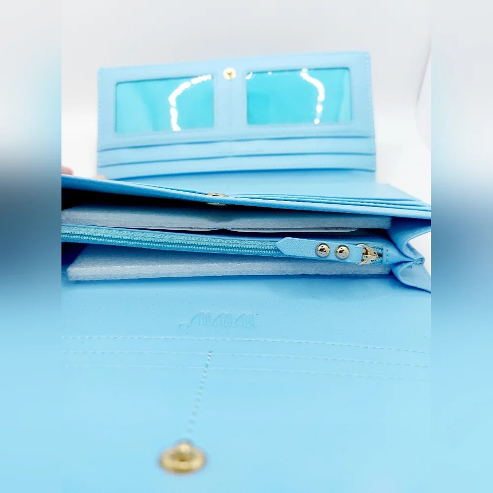 Blue RFID Blocking‎ Large Capacity Wallet Clutch Credit Card Holder